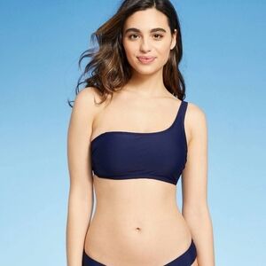 NWT Kona Sol Asymmetrical One Shoulder Bikini Top- Navy Oxford Blu